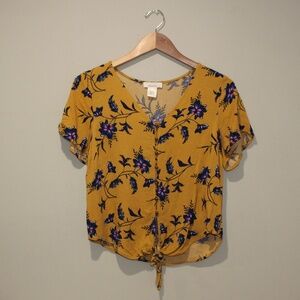 Urban Romantics Button Down Floral Blouse with Waist Tie